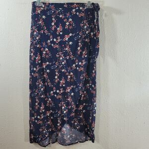 Xhilaration Blue Floral Hi Low Wrap Skirt Small Lightweight Flowy Soft